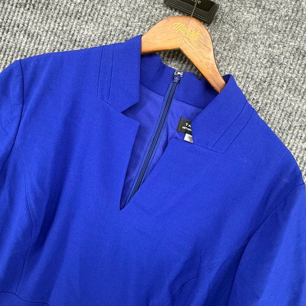 Tahari Sheath Dress Women Size 16 Cobalt New Blue Notched Neck Zip 99DRM124